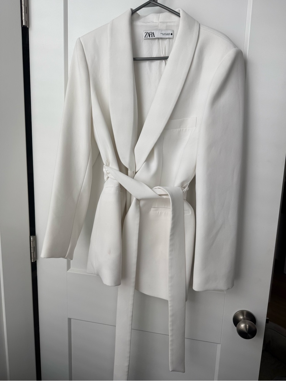 Zara White Belted Blazer Jacket Size XL
